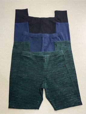 Girls Set of 3 Leggings in Green, Navy Blue & Black - Size Large (10-12)